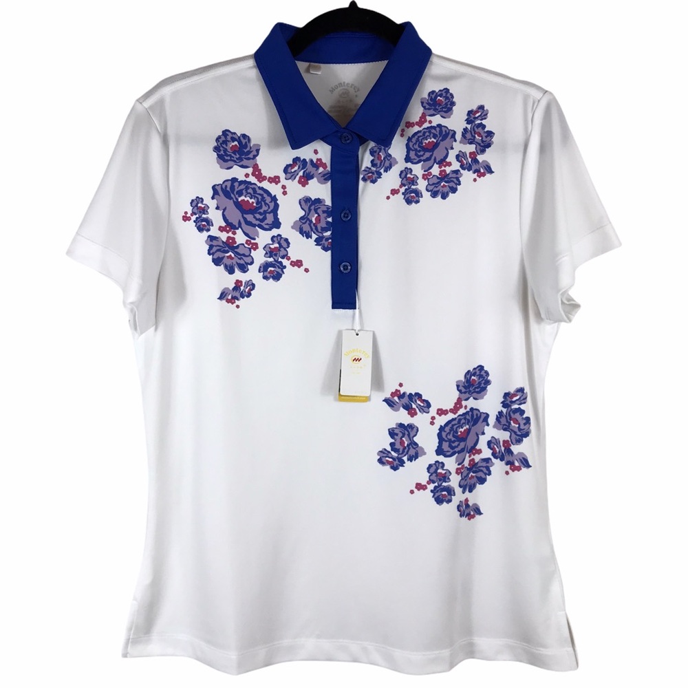 Monterey Club Golf Polo Dry Swing Blue Floral Print Women’s‎ Medium